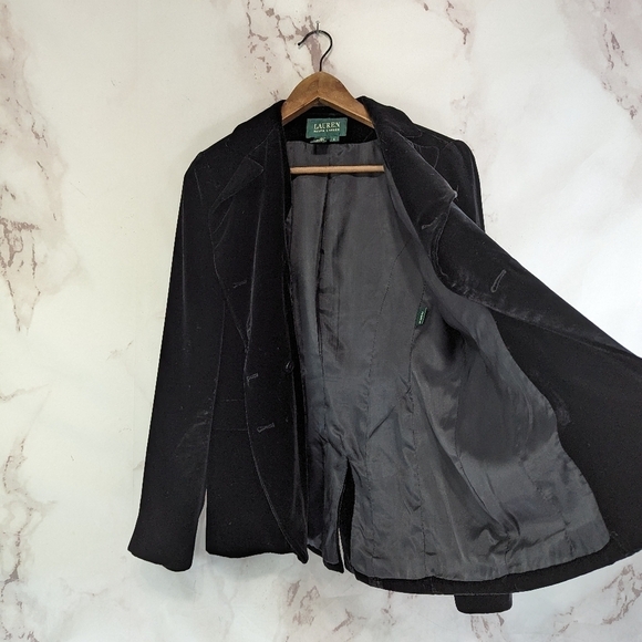 Lauren Ralph Lauren Blazer Womens Small 6 Black Velvet Jacket Double Breasted - Picture 8 of 9